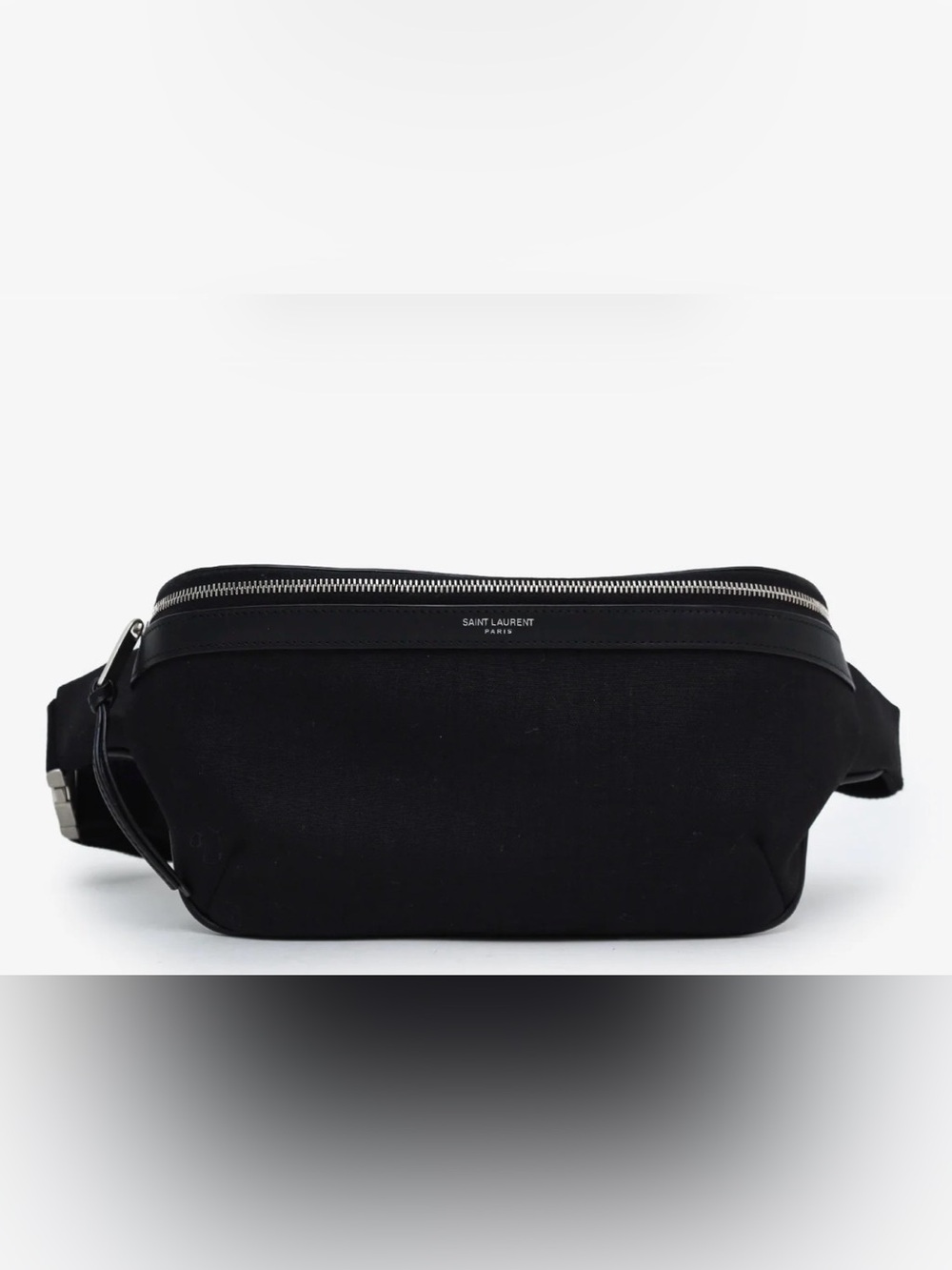 SAINT LAURENT BLACK CANVAS LEATHER TRIMMED BELT BAG
